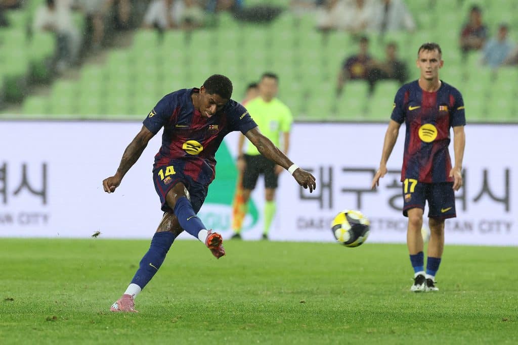 DAEGU, SOUTH KOREA - AUGUST 04: Marcus Rashford of FC Barcelona in action during the pre-season friendly between FC Barcelona and Daegu FC at Daegu Stadium on August 04, 2025 in Daegu, South Korea. 