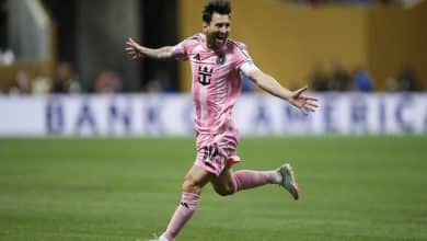 Lionel Messi right winger of Inter Miami and Argentina celebrates after scoring his sides first goal during the FIFA Club World Cup 2025 group A match between Internacional CF Miami and FC Porto at Mercedes-Benz Stadium on June 19, 2025 in Atlanta, Georgia.