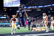 Seattle Seahawks Kenneth Walker III (9) runs in for a touchdown during the NFC Divisional Round playoff game between the San Francisco 49ers and Seattle Seahawks in Seattle, Wash. on Saturday, Jan. 17, 2026.