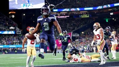 Seattle Seahawks Kenneth Walker III (9) runs in for a touchdown during the NFC Divisional Round playoff game between the San Francisco 49ers and Seattle Seahawks in Seattle, Wash. on Saturday, Jan. 17, 2026.
