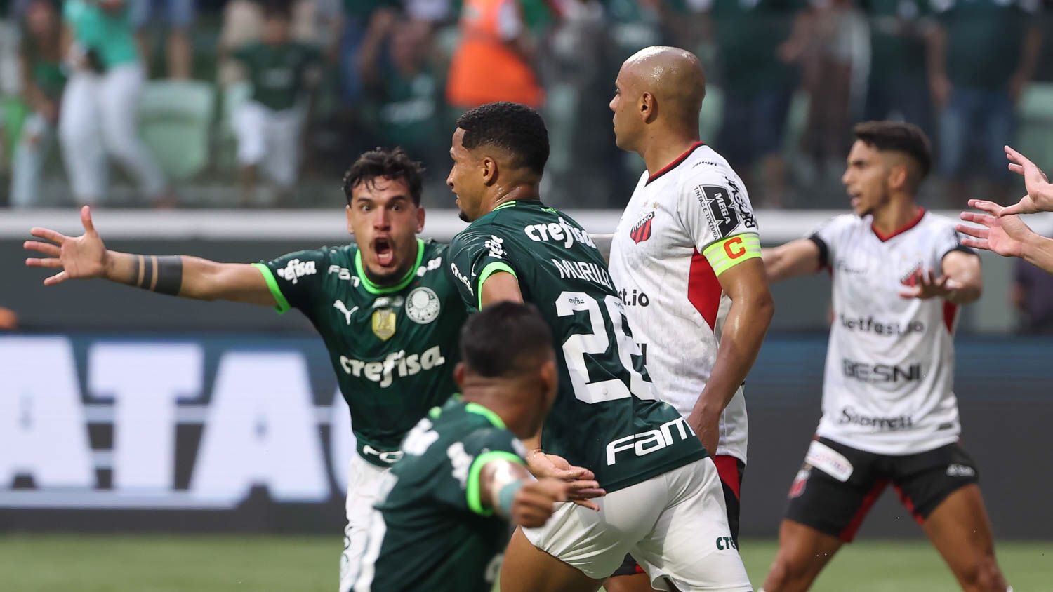 Sao Paulo, Brazil. 23rd Mar, 2022. SP - Sao Paulo - 03/23/2022 - PAULISTA  2022, PALMEIRAS X ITUANO - Rony, a Palmeiras player, celebrates his goal  with players from his team during