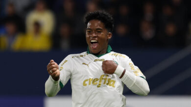 Endrick comemora gol pelo Palmeiras
