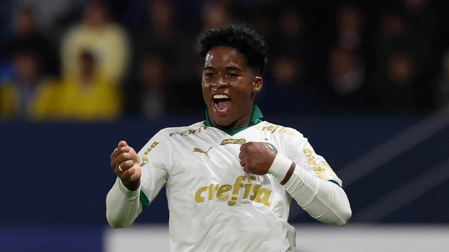 Endrick comemora gol pelo Palmeiras