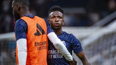 Vini Jr e Rudiger em aquecimento do Real Madrid