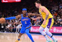 Shai Gilgeous-Alexander pelo OKC Thunder contra o Los Angeles Lakers