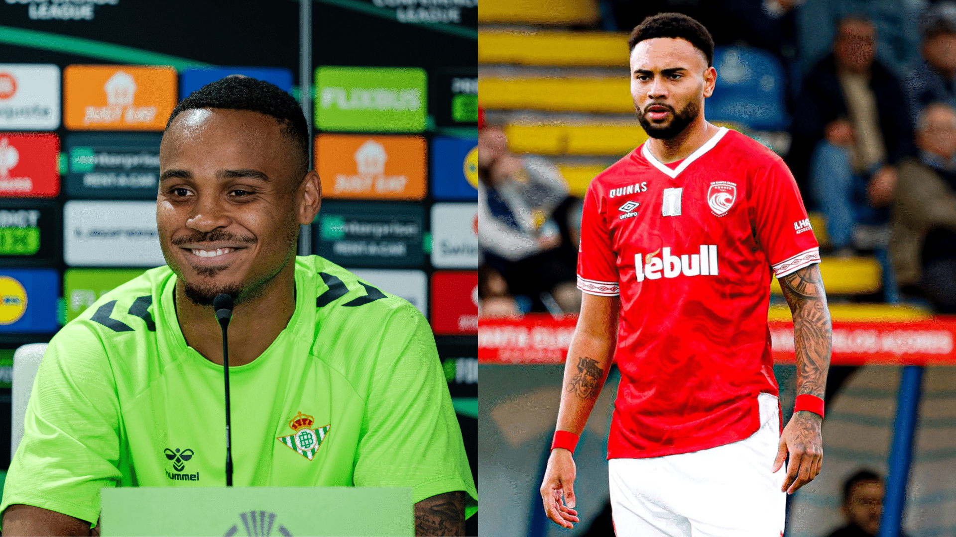 Natan, do Real Betis, e Wendel, do Santa Clara, ambos crias do Flamengo