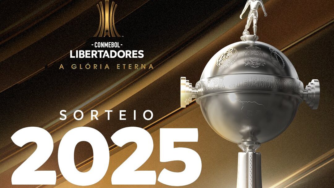 Desenho com a taça da Libertadores e a data do sorteio, 2 de junho