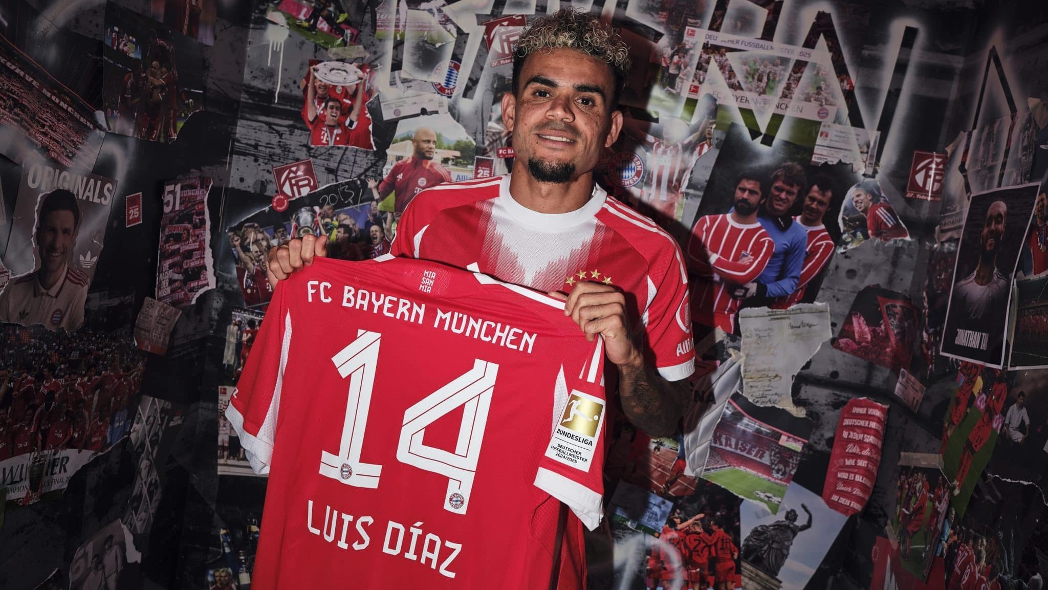 Luis Díaz com a camisa 14 do Bayern