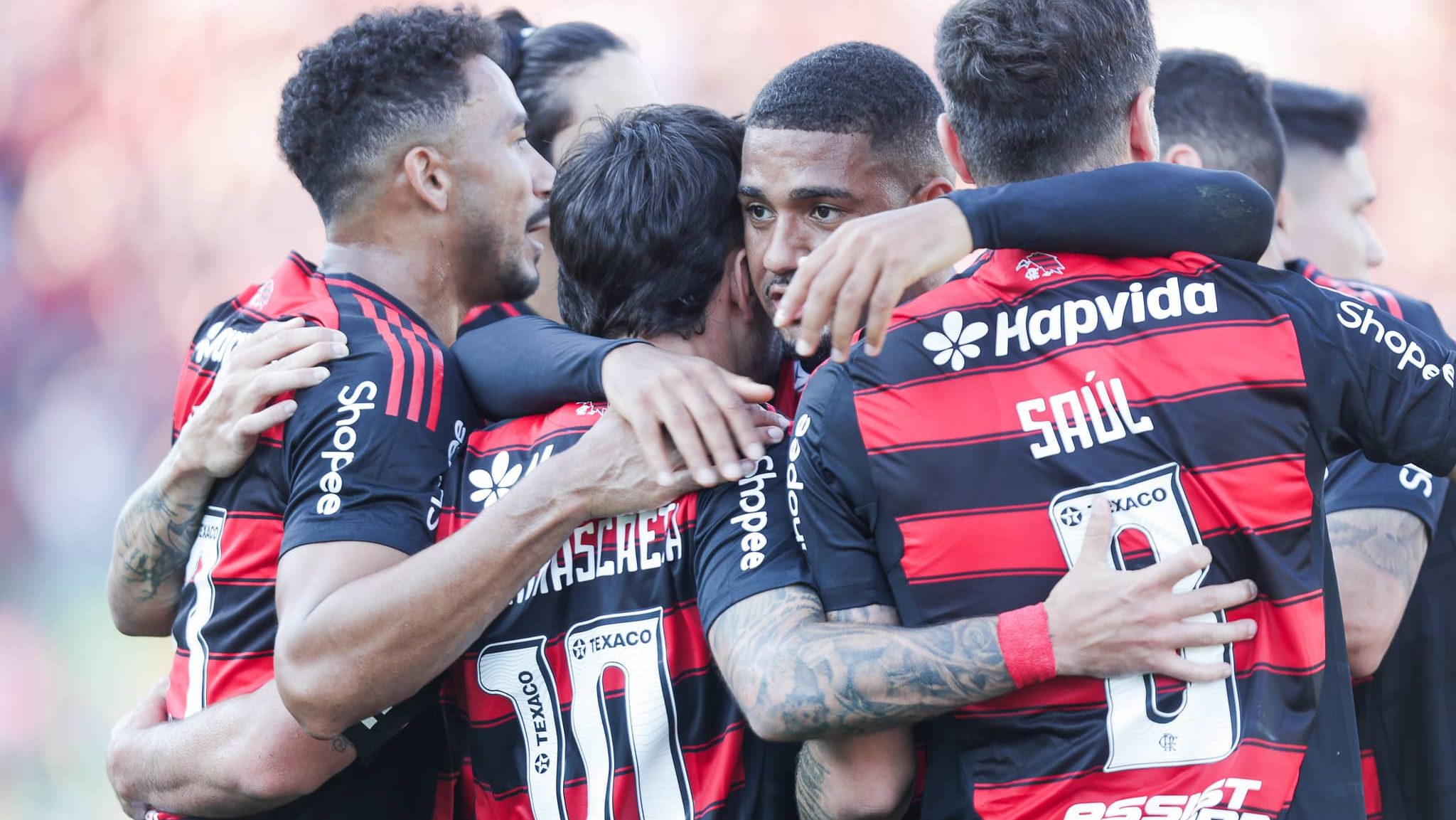 Jogadores do Flamengo comemoram gol