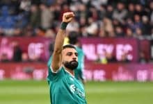 Salah comemorando o gol da vitória do Liverpool contra o Burnley