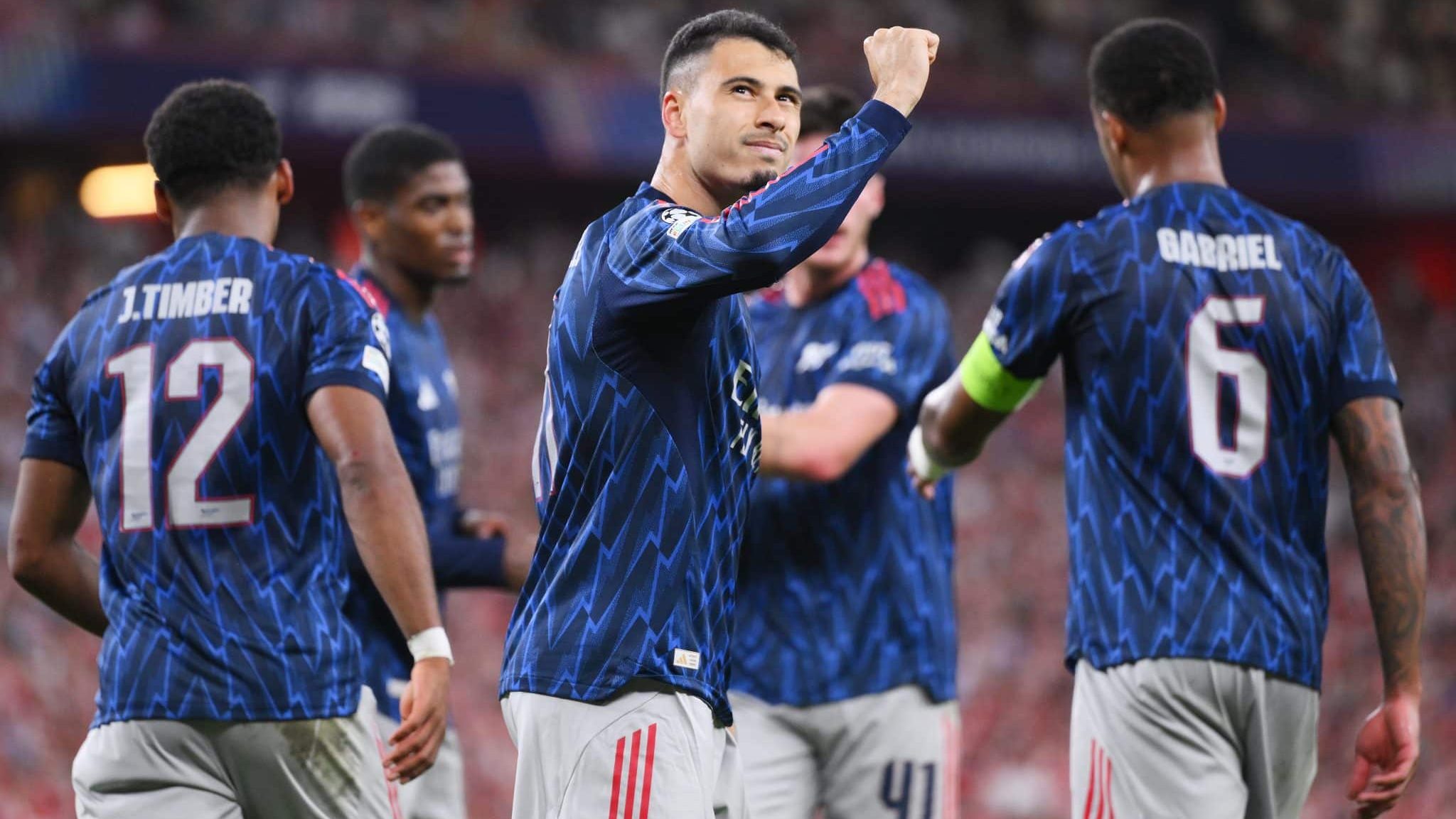 Martinelli comemorando gol contra o Athletic Bilbao pela Champions League