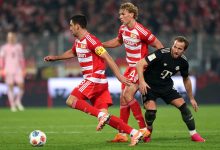 Kane em disputa de bola em Union Berlin x Bayern