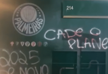 Muros do Allianz Parque foram pichados após a derrota do Palmeiras para o Novorizontino